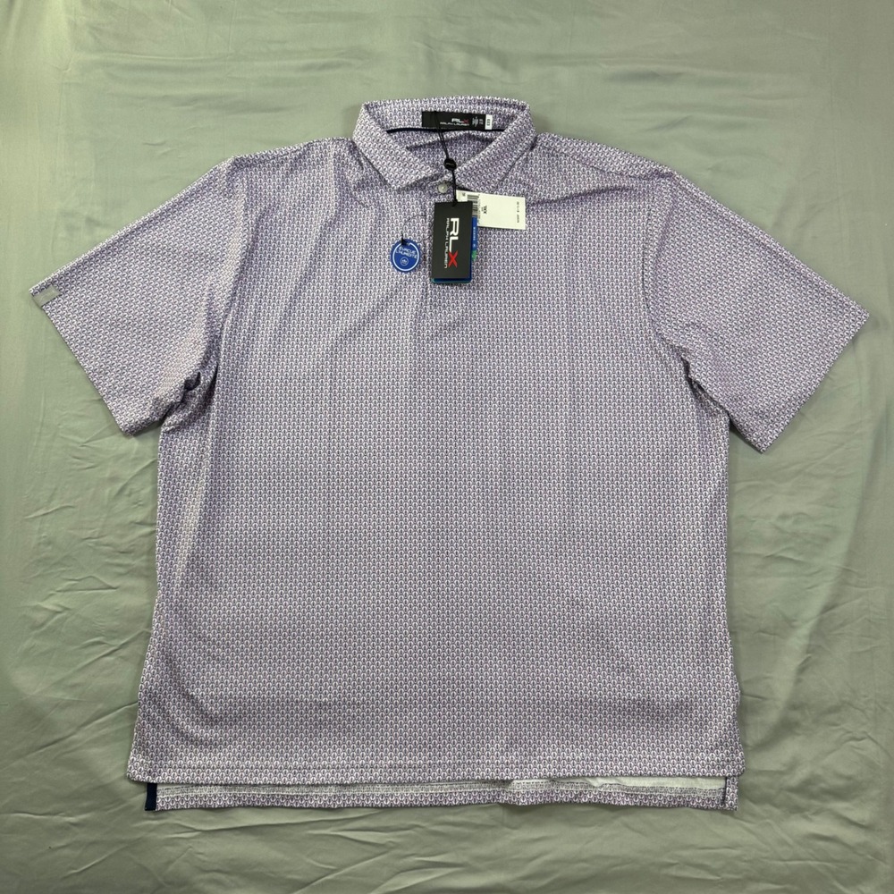 NWT‎ RLX Ralph Lauren Polo Shirt Mens XXL Purple Navy Bee AOP Wicking Golf